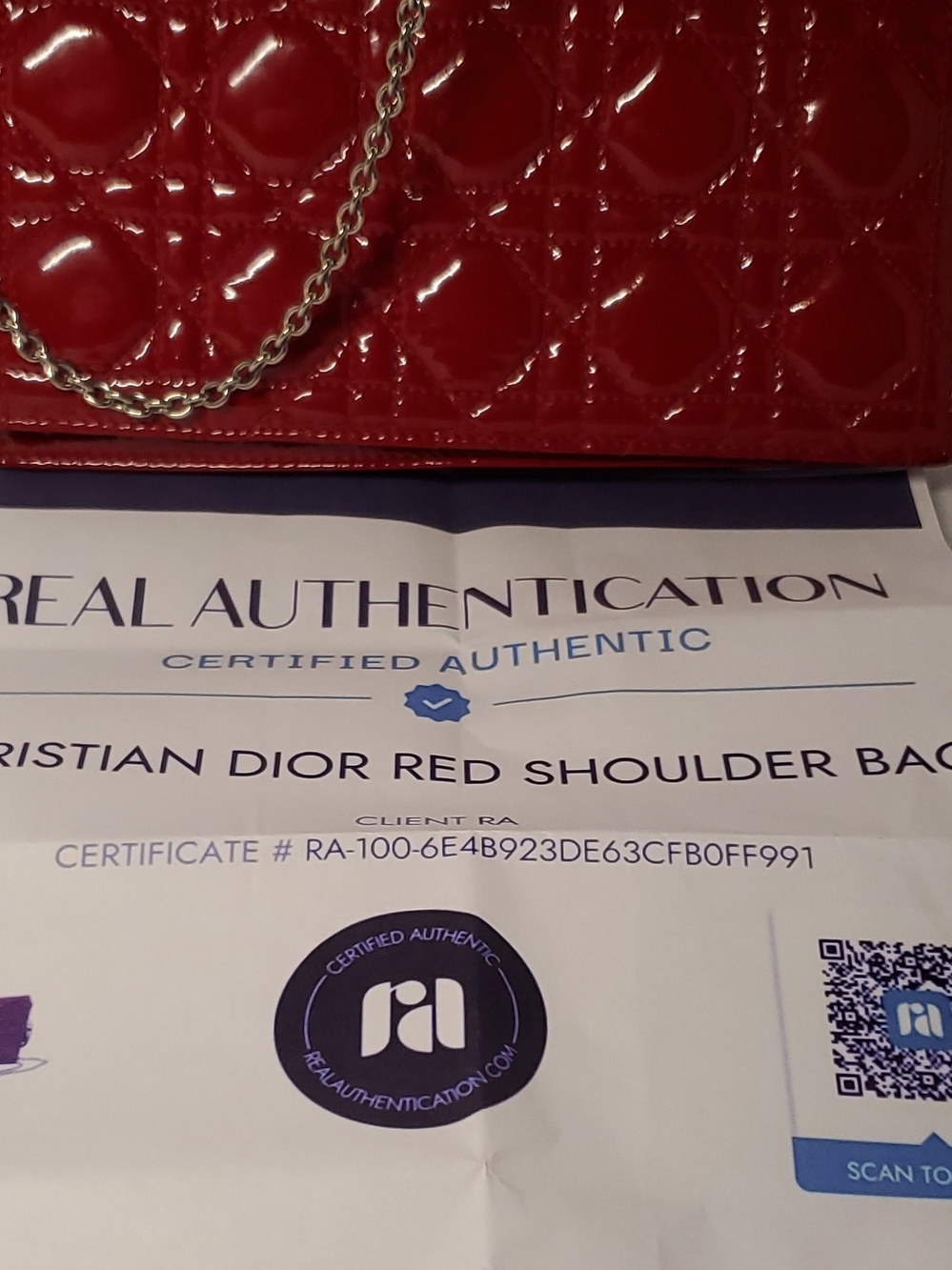 Authentic Christian Dior Red Quilted Patent Cannage Chain-Strap Shoulder Bag - Picture 15 of 16